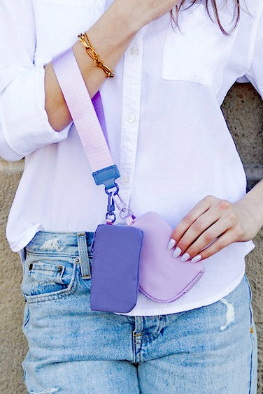 Clippable Dual Pouch Wristlet Easy-Wipe Nylon Zipper Closure Detachable Pouches Heavy Duty Clips Open Interior