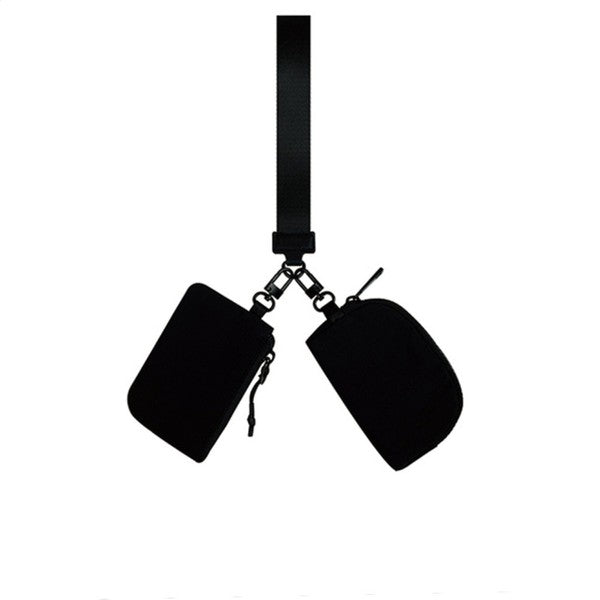 Clippable Dual Pouch Wristlet Easy-Wipe Nylon Zipper Closure Detachable Pouches Heavy Duty Clips Open Interior