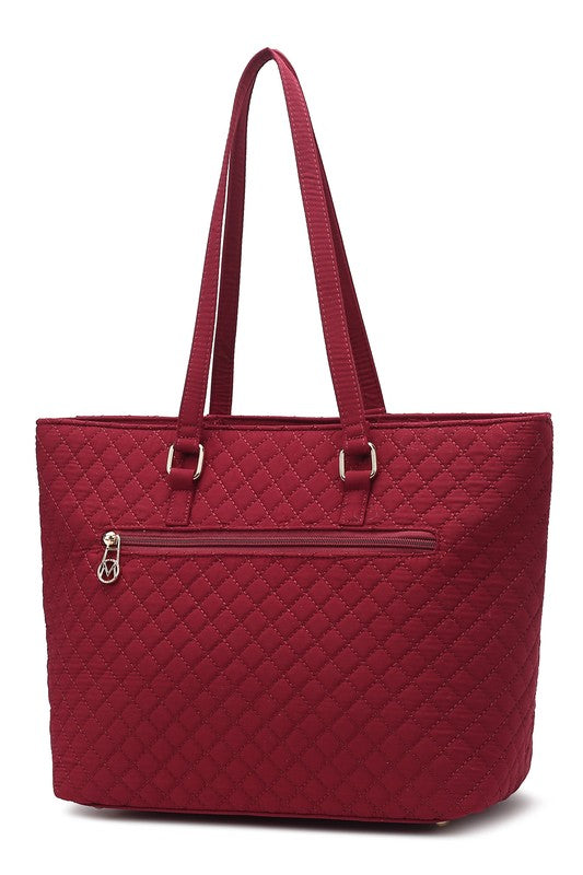 MKF Collection Solid Quilted Cotton Tote Bag with Gold-Tone Hardware, 11 Inch Handle Drop, Interior and Exterior Pockets