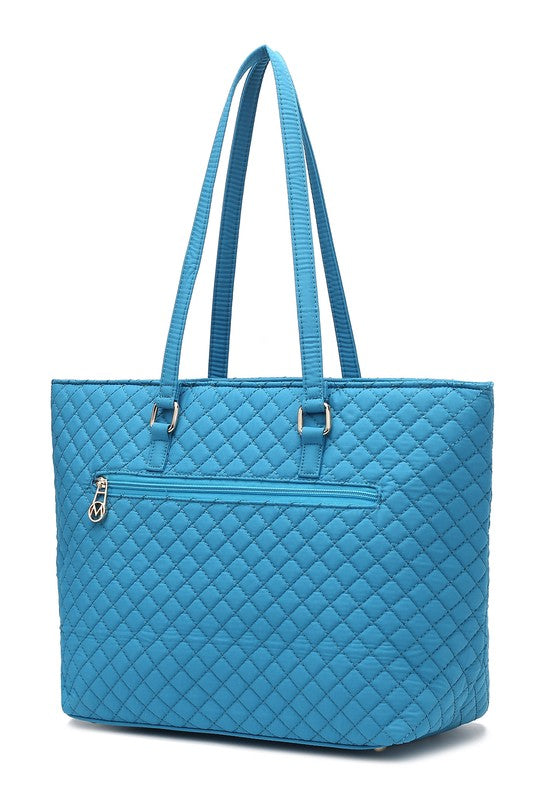 MKF Collection Solid Quilted Cotton Tote Bag with Gold-Tone Hardware, 11 Inch Handle Drop, Interior and Exterior Pockets