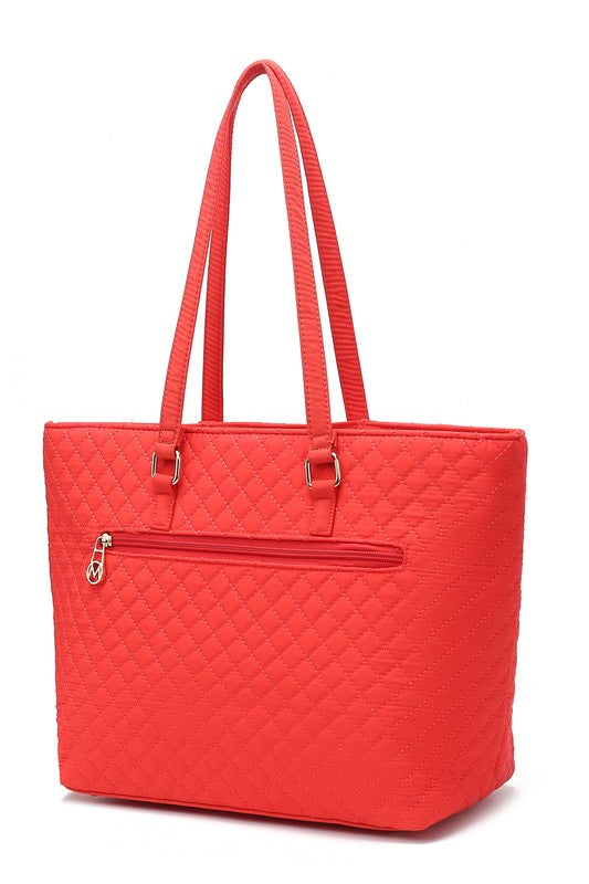 MKF Collection Solid Quilted Cotton Tote Bag with Gold-Tone Hardware, 11 Inch Handle Drop, Interior and Exterior Pockets