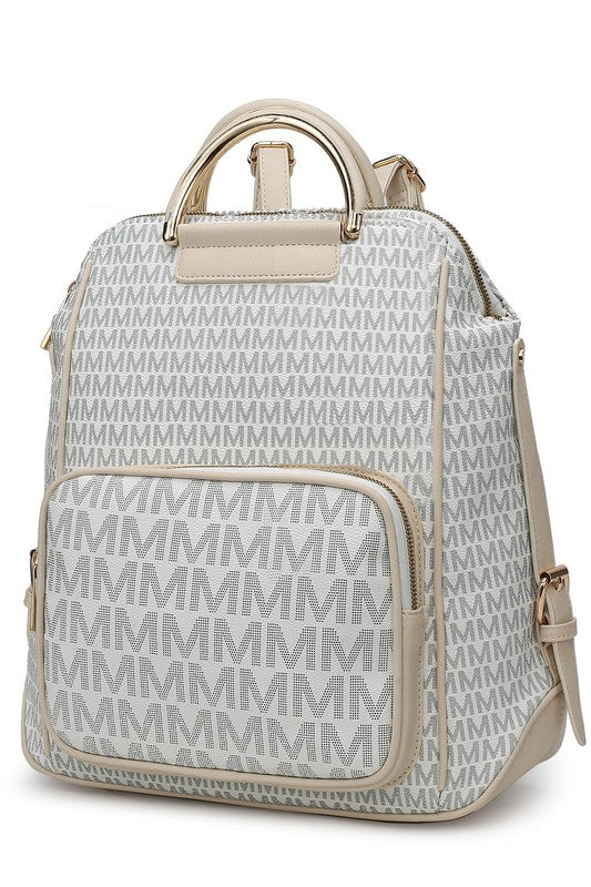 MKF Collection June Vegan Leather Printed Women's Backpack with Gold-tone Hardware and Multiple Compartment Features