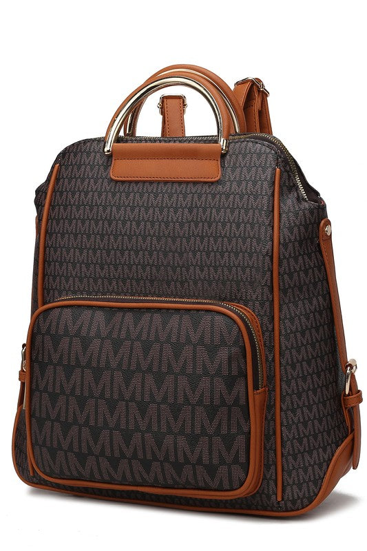 MKF Collection June Vegan Leather Printed Women's Backpack with Gold-tone Hardware and Multiple Compartment Features