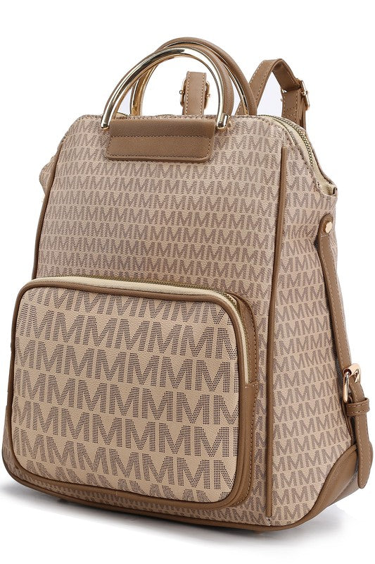 MKF Collection June Vegan Leather Printed Women's Backpack with Gold-tone Hardware and Multiple Compartment Features
