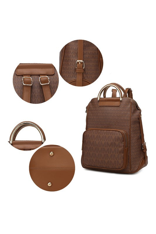 MKF Collection June Vegan Leather Printed Women's Backpack with Gold-tone Hardware and Multiple Compartment Features