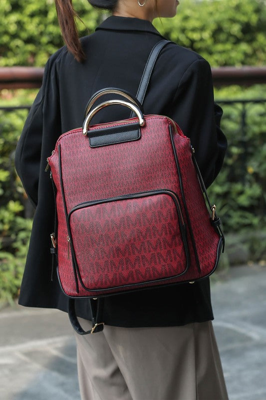 MKF Collection June Vegan Leather Printed Women's Backpack with Gold-tone Hardware and Multiple Compartment Features