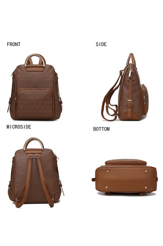 MKF Collection June Vegan Leather Printed Women's Backpack with Gold-tone Hardware and Multiple Compartment Features