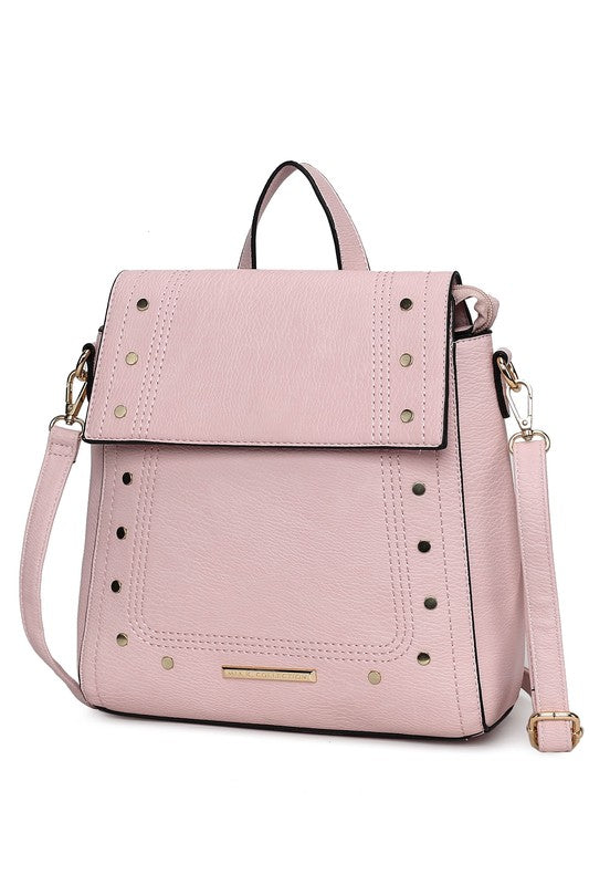 MKF Collection Elke Vegan Leather Convertible Backpack Bag with Gold-Tone Hardware and Multiple Pockets