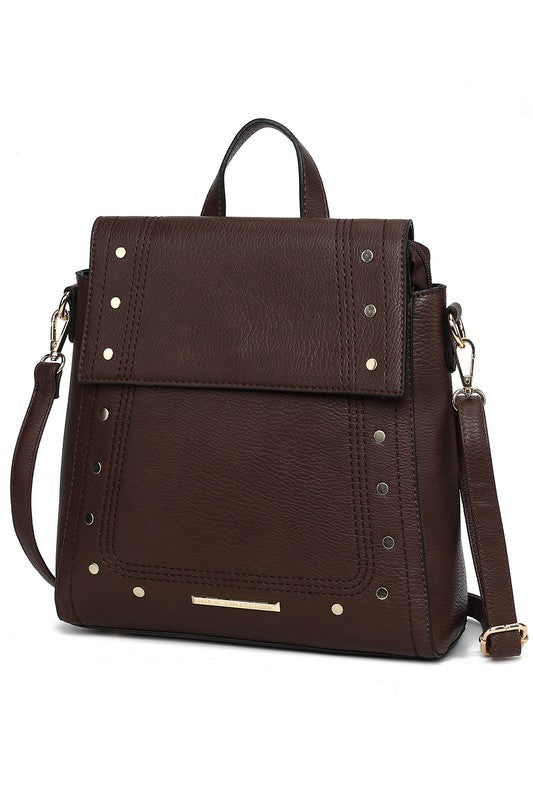 MKF Collection Elke Vegan Leather Convertible Backpack Bag with Gold-Tone Hardware and Multiple Pockets