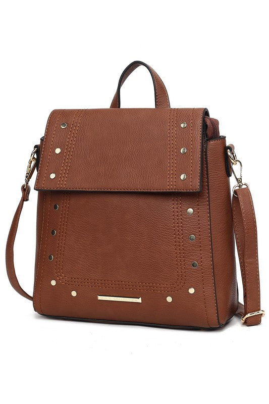 MKF Collection Elke Vegan Leather Convertible Backpack Bag with Gold-Tone Hardware and Multiple Pockets