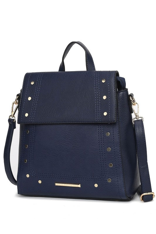 MKF Collection Elke Vegan Leather Convertible Backpack Bag with Gold-Tone Hardware and Multiple Pockets