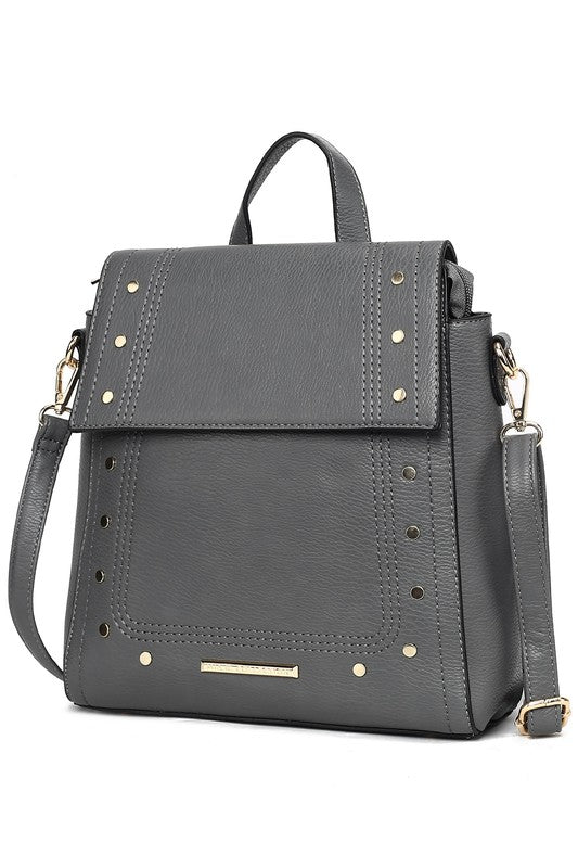 MKF Collection Elke Vegan Leather Convertible Backpack Bag with Gold-Tone Hardware and Multiple Pockets