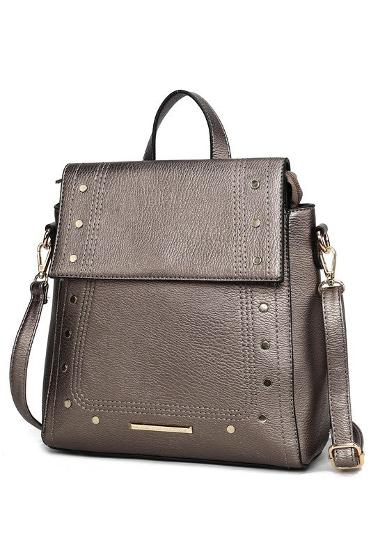 MKF Collection Elke Vegan Leather Convertible Backpack Bag with Gold-Tone Hardware and Multiple Pockets