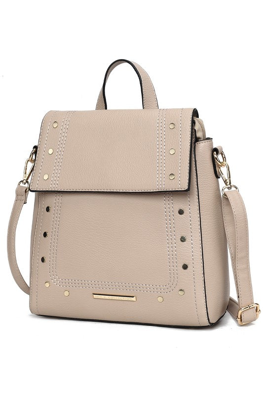 MKF Collection Elke Vegan Leather Convertible Backpack Bag with Gold-Tone Hardware and Multiple Pockets