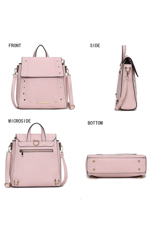 MKF Collection Elke Vegan Leather Convertible Backpack Bag with Gold-Tone Hardware and Multiple Pockets
