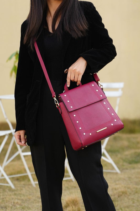 MKF Collection Elke Vegan Leather Convertible Backpack Bag with Gold-Tone Hardware and Multiple Pockets
