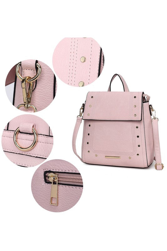 MKF Collection Elke Vegan Leather Convertible Backpack Bag with Gold-Tone Hardware and Multiple Pockets