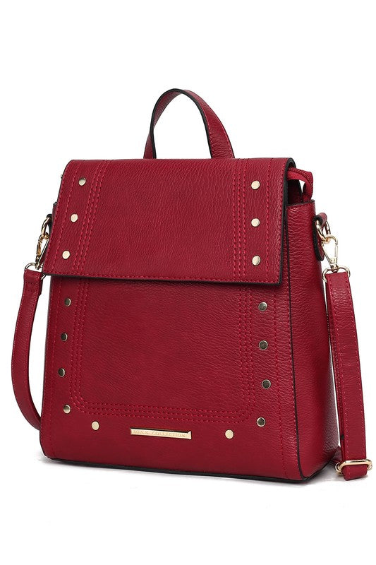 MKF Collection Elke Vegan Leather Convertible Backpack Bag with Gold-Tone Hardware and Multiple Pockets