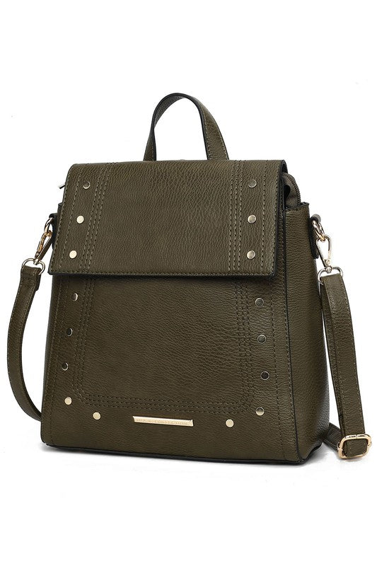 MKF Collection Elke Vegan Leather Convertible Backpack Bag with Gold-Tone Hardware and Multiple Pockets