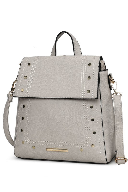 MKF Collection Elke Vegan Leather Convertible Backpack Bag with Gold-Tone Hardware and Multiple Pockets