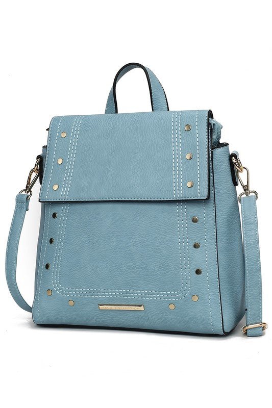 MKF Collection Elke Vegan Leather Convertible Backpack Bag with Gold-Tone Hardware and Multiple Pockets