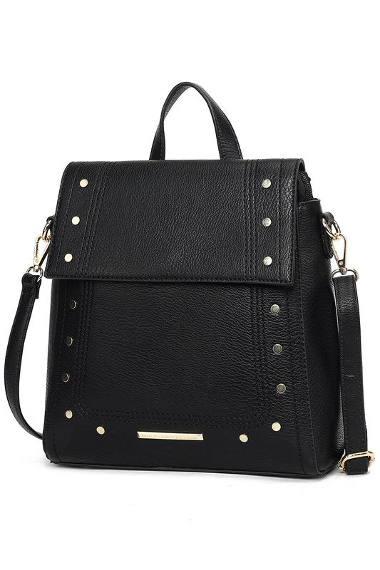 MKF Collection Elke Vegan Leather Convertible Backpack Bag with Gold-Tone Hardware and Multiple Pockets