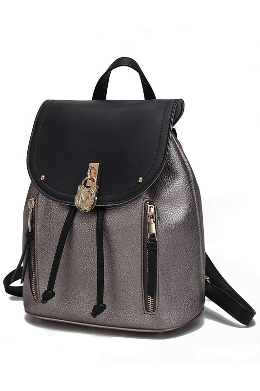 MKF Collection Xandria Vegan Leather Backpack with Gold-tone Hardware, Drawstring and Magnetic Snap Closure, Multiple Pockets