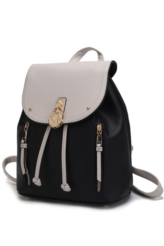MKF Collection Xandria Vegan Leather Backpack with Gold-tone Hardware, Drawstring and Magnetic Snap Closure, Multiple Pockets