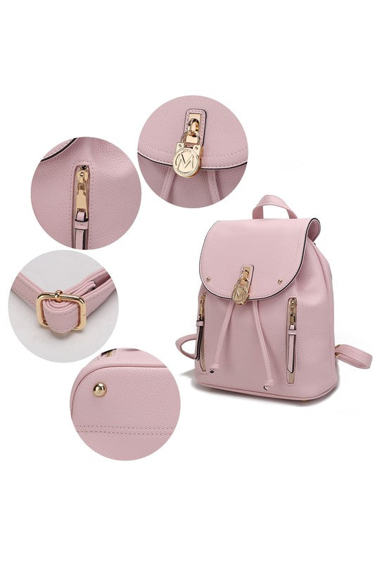 MKF Collection Xandria Vegan Leather Backpack with Gold-tone Hardware, Drawstring and Magnetic Snap Closure, Multiple Pockets
