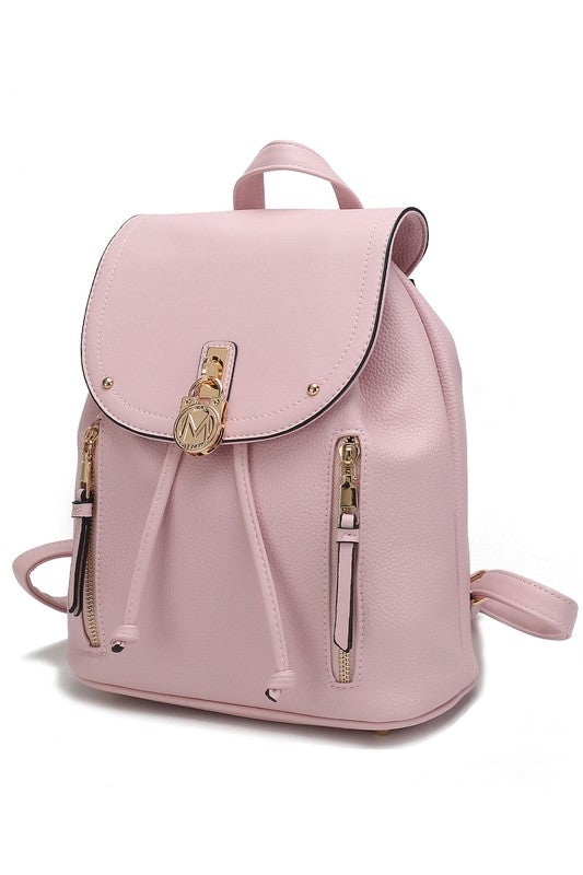 MKF Collection Xandria Vegan Leather Backpack with Gold-tone Hardware, Drawstring and Magnetic Snap Closure, Multiple Pockets