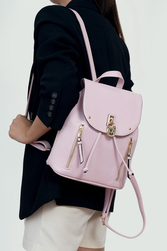 MKF Collection Xandria Vegan Leather Backpack with Gold-tone Hardware, Drawstring and Magnetic Snap Closure, Multiple Pockets
