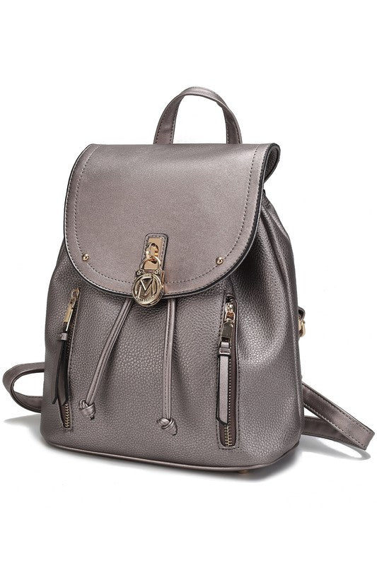 MKF Collection Xandria Vegan Leather Backpack with Gold-tone Hardware, Drawstring and Magnetic Snap Closure, Multiple Pockets
