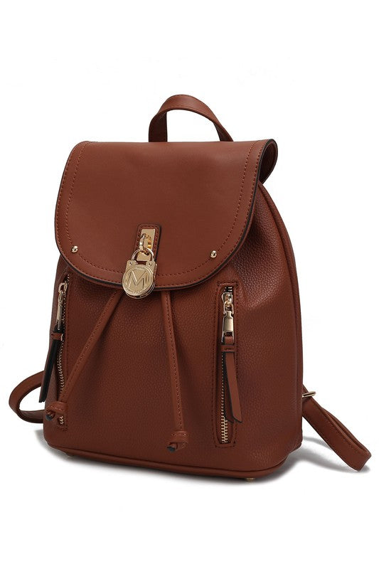 MKF Collection Xandria Vegan Leather Backpack with Gold-tone Hardware, Drawstring and Magnetic Snap Closure, Multiple Pockets