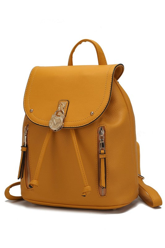 MKF Collection Xandria Vegan Leather Backpack with Gold-tone Hardware, Drawstring and Magnetic Snap Closure, Multiple Pockets