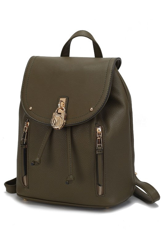 MKF Collection Xandria Vegan Leather Backpack with Gold-tone Hardware, Drawstring and Magnetic Snap Closure, Multiple Pockets