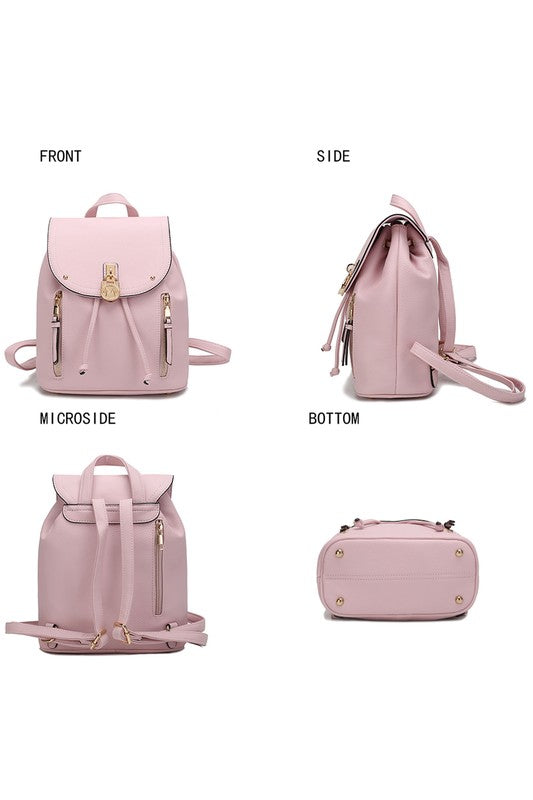 MKF Collection Xandria Vegan Leather Backpack with Gold-tone Hardware, Drawstring and Magnetic Snap Closure, Multiple Pockets