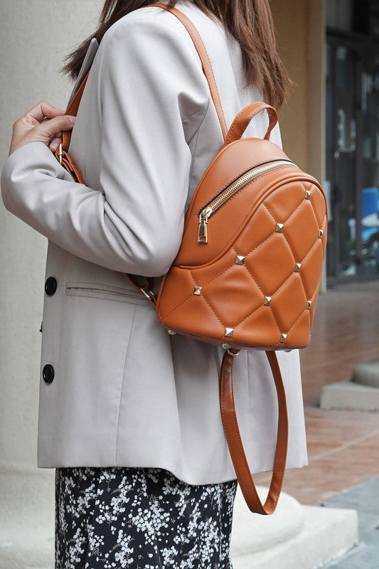 MKF Collection Hayden Vegan Leather Backpack with Gold-tone Hardware, Zip Fastening, Interior Zip and Slip Pockets