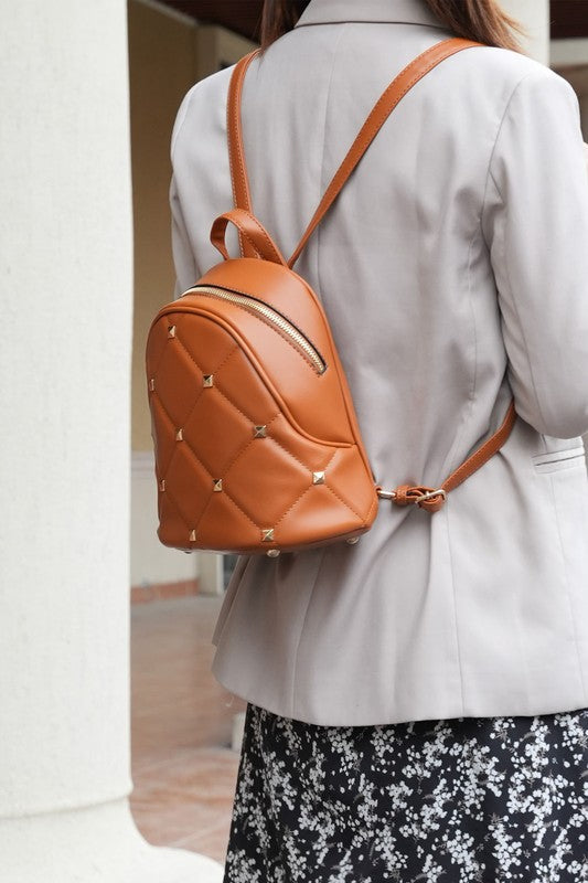MKF Collection Hayden Vegan Leather Backpack with Gold-tone Hardware, Zip Fastening, Interior Zip and Slip Pockets