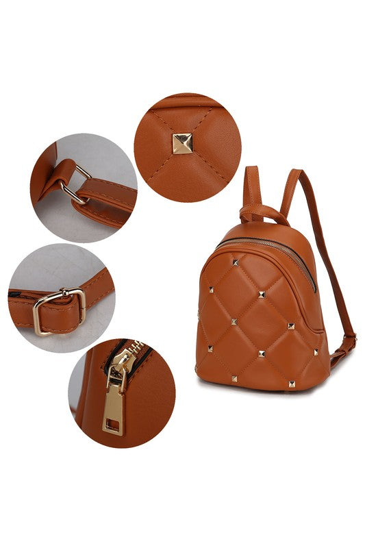 MKF Collection Hayden Vegan Leather Backpack with Gold-tone Hardware, Zip Fastening, Interior Zip and Slip Pockets