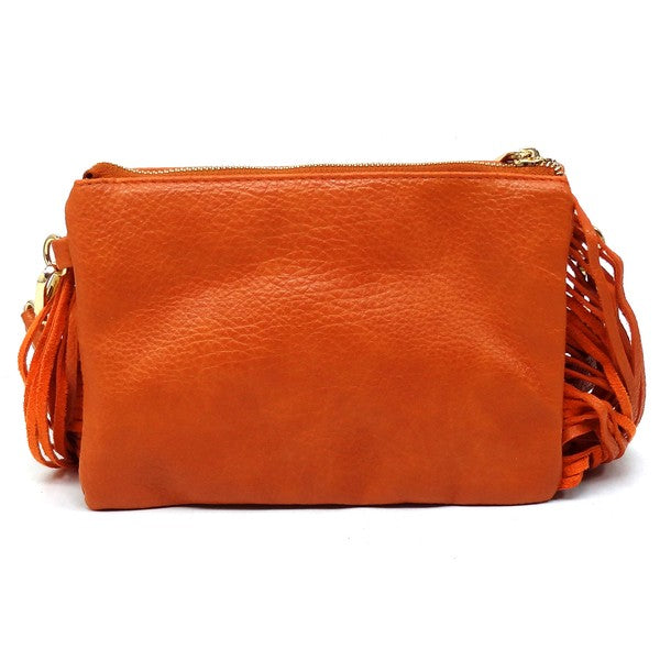 Aztec Guitar Strap Fringe Clutch Crossbody Bag Faux Vegan Leather Zip Top Closure Gold-Tone Hardware Detachable Shoulder Strap