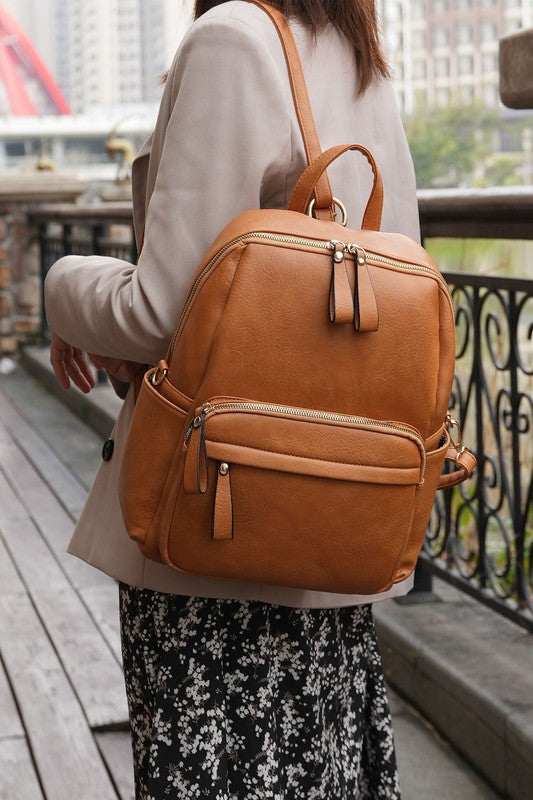 MKF Yolane Convertible Backpack Crossbody Bag Gold-tone Hardware Interior Zip Pocket Exterior Slip Pockets Adjustable Straps