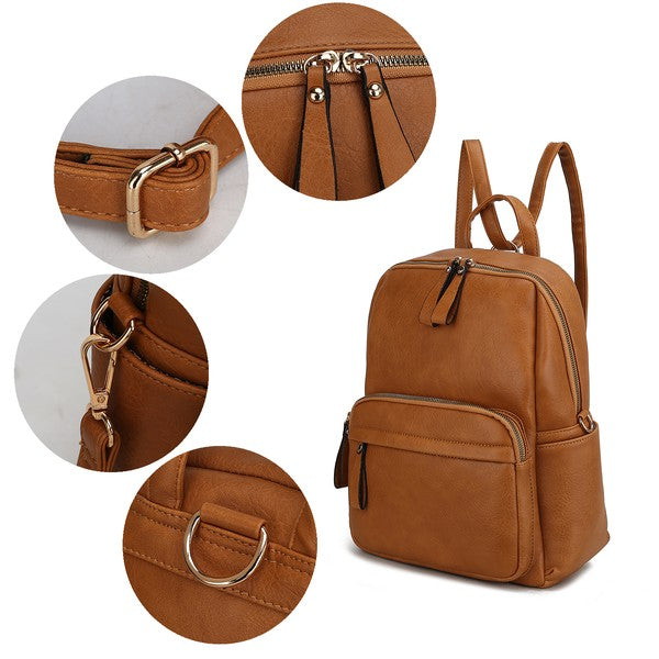 MKF Yolane Convertible Backpack Crossbody Bag Gold-tone Hardware Interior Zip Pocket Exterior Slip Pockets Adjustable Straps