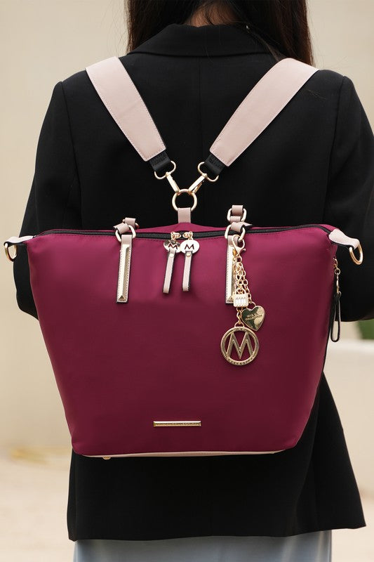 MKF Layla Solid Tote Backpack Adjustable Straps Zipper Closure Gold-tone Hardware Fabric Lining Lightweight