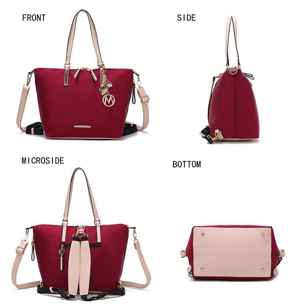 MKF Layla Solid Tote Backpack Adjustable Straps Zipper Closure Gold-tone Hardware Fabric Lining Lightweight
