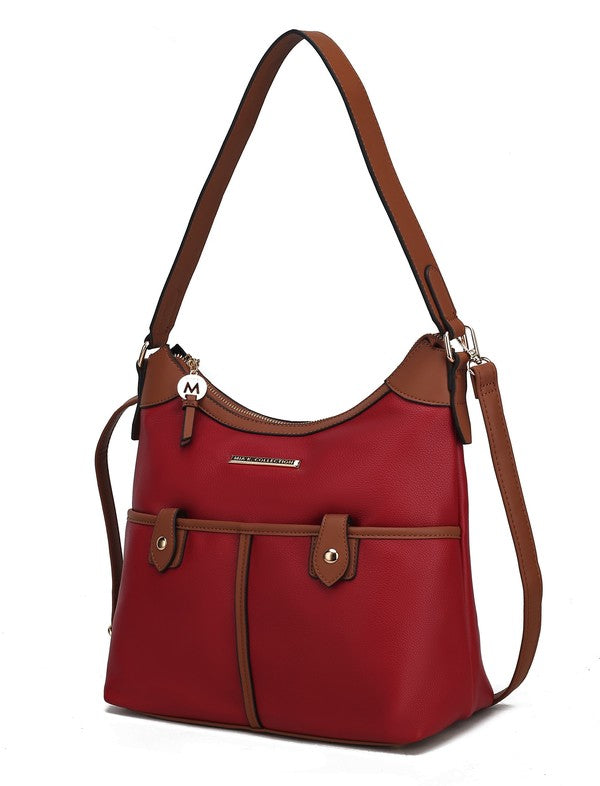 MKF Harper Vegan Leather Shoulder Bag with Gold-tone Hardware Adjustable Strap Interior Pockets Color Block Design