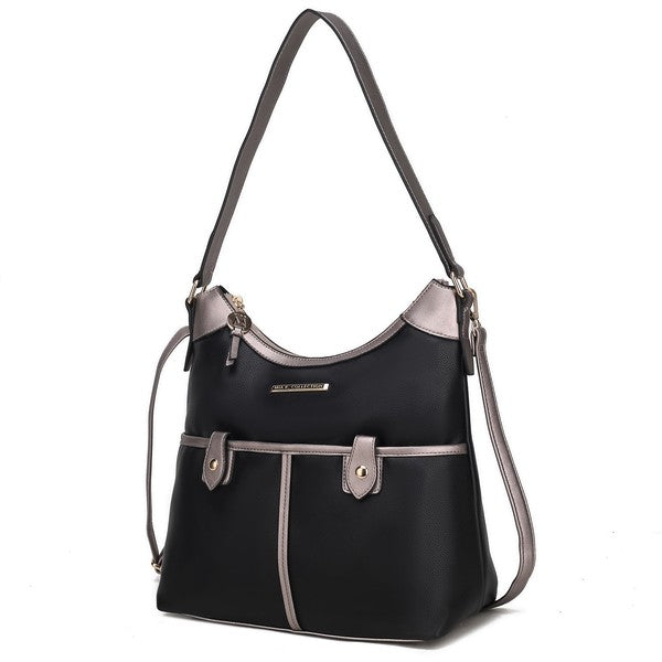 MKF Harper Vegan Leather Shoulder Bag with Gold-tone Hardware Adjustable Strap Interior Pockets Color Block Design