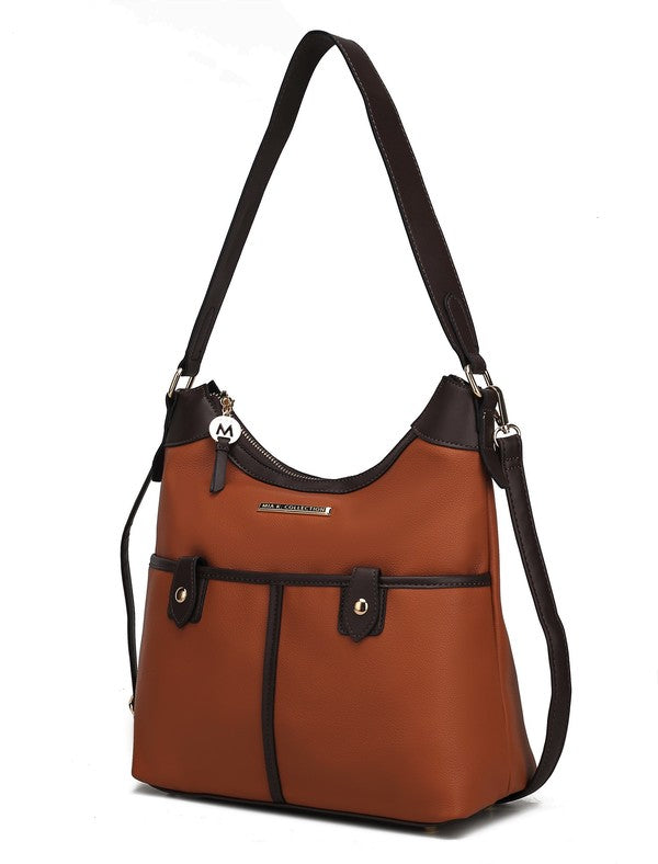 MKF Harper Vegan Leather Shoulder Bag with Gold-tone Hardware Adjustable Strap Interior Pockets Color Block Design