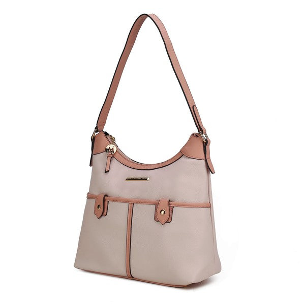 MKF Harper Vegan Leather Shoulder Bag with Gold-tone Hardware Adjustable Strap Interior Pockets Color Block Design