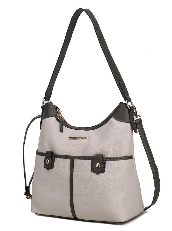 MKF Harper Vegan Leather Shoulder Bag with Gold-tone Hardware Adjustable Strap Interior Pockets Color Block Design