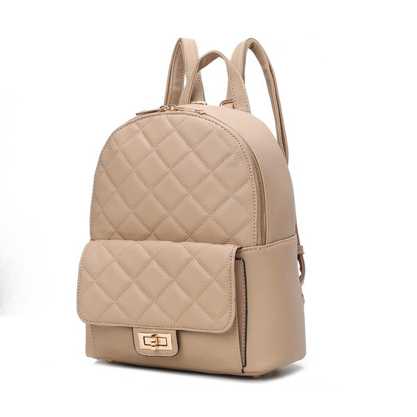 MKF Dimitria Quilted Women's Backpack with Adjustable Strap, Zipper Closure, Front Turn-Lock Pocket, and Protective Feet